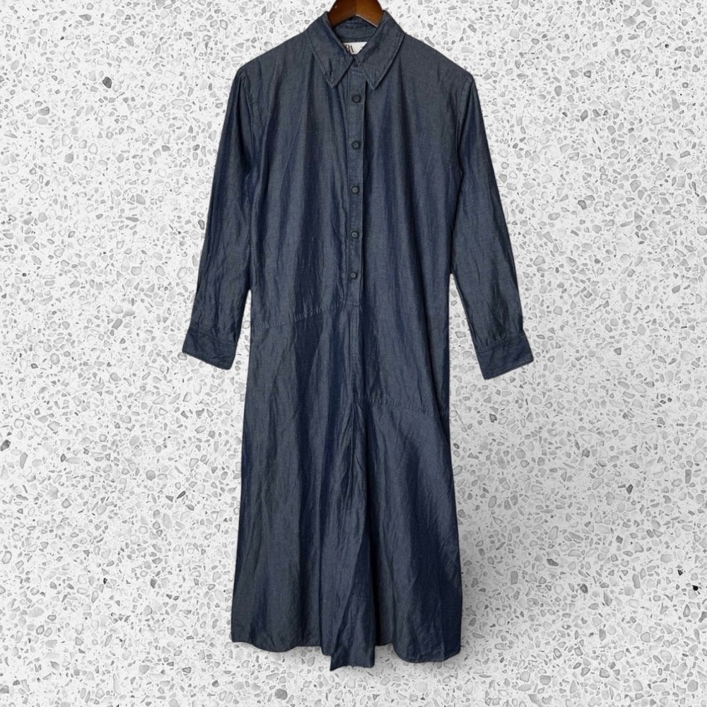 Zara Kyra Linen Blend Midi A-Line Shirt Dress Minimalist Lagenlook XS